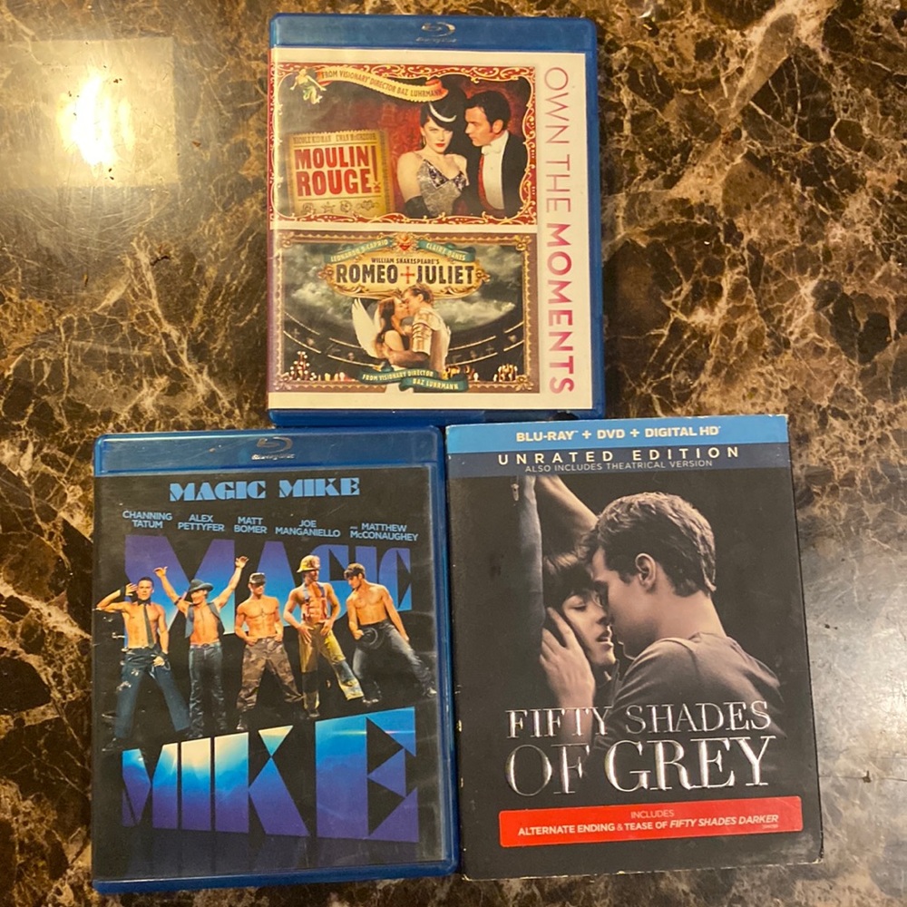 Ladies Night 3 Blu-Rays :50 shades of grey/Magic Mike/moulinRouge, Romeo &Juliet